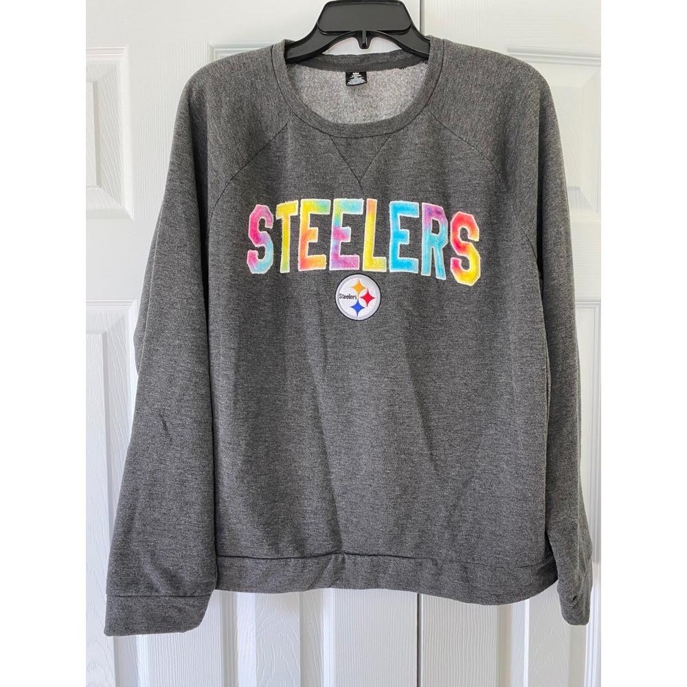 NFL Team Apparel Sweatshirt Womens XL Gray Steelers Tie Dye Rainbow Sporty Logo